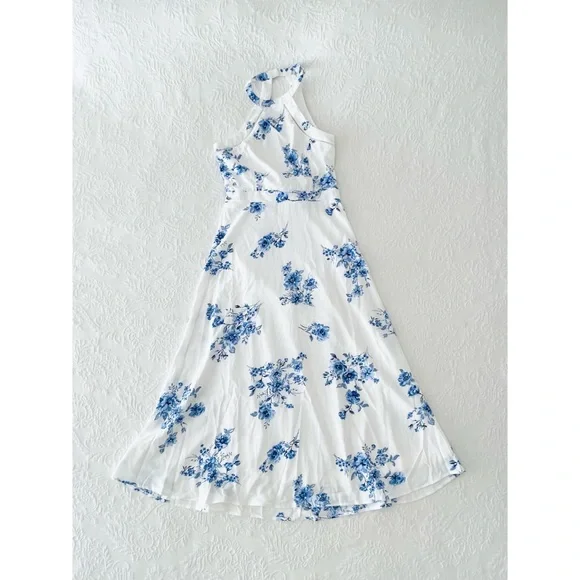Lulu's White and Blue Floral Midi Dress - Picture 2 of 9